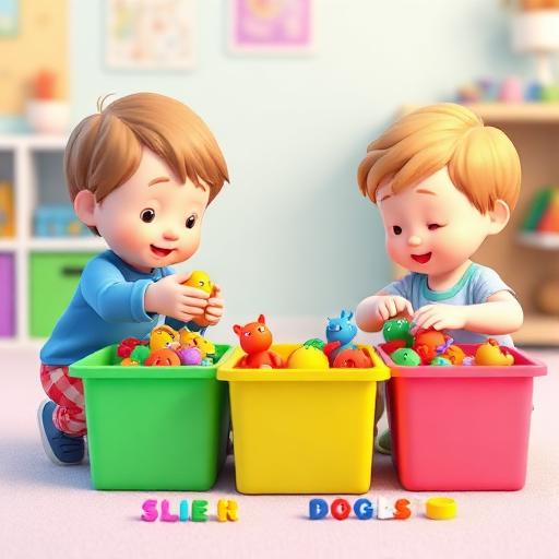 Separar juguetes por color y tamaño